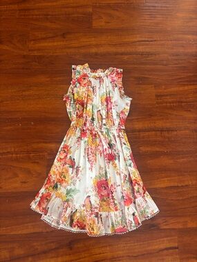Zimmermann White Floral Sundress with Pink & Orange Blooms